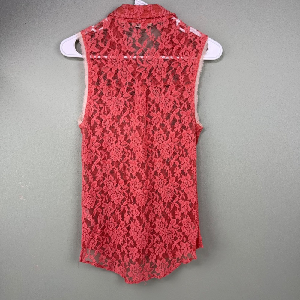 Miss Me Womens XS Coral Pink Lace Rhinestone Embellished Sleeveless Top MDT330 - Picture 2 of 8